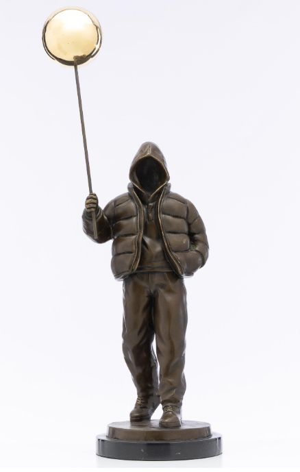 Golden Balloon Boy bronze sculpture